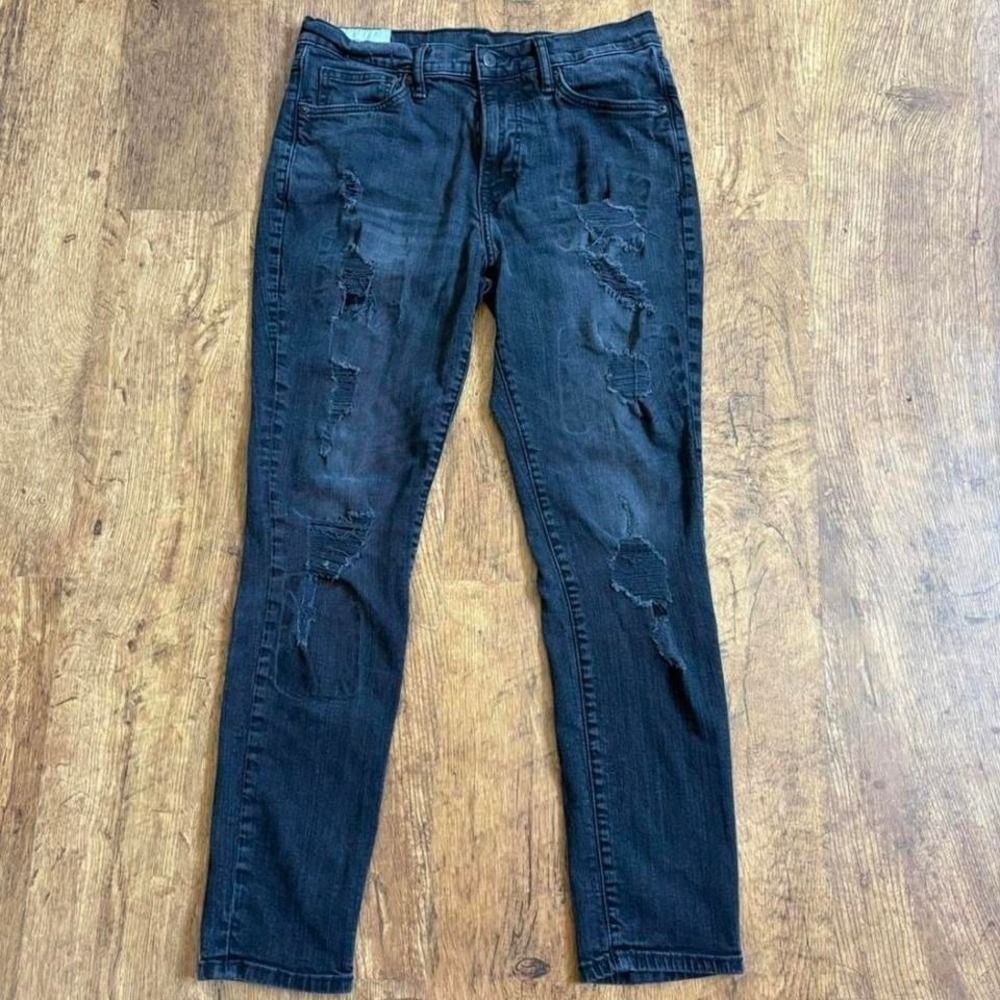 HM Skinny Coupe Moulante Faded Black Distressed Ripped Grunge Jeans 34/32